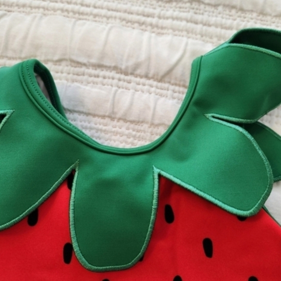 Hanna Andersson Strawberry One Piece Swimsuit Swim 90 Or 3t Green and Red - Picture 2 of 6